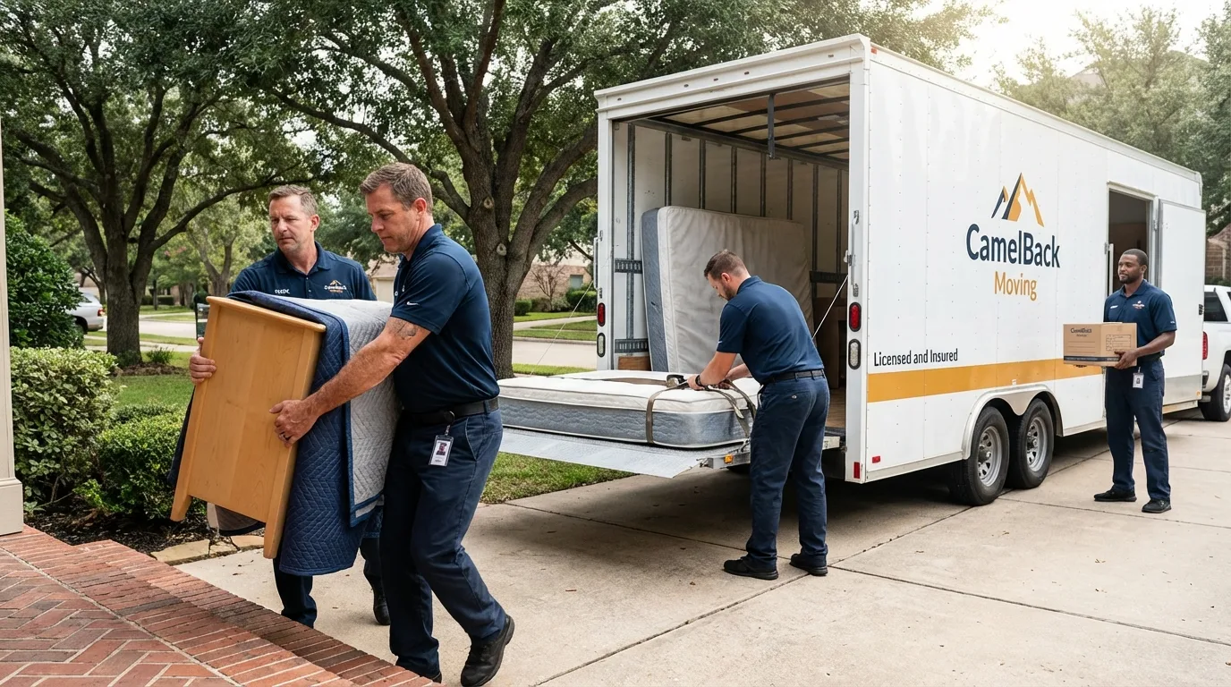 Crew loading residential truck for cross-state move from Thompson, CT