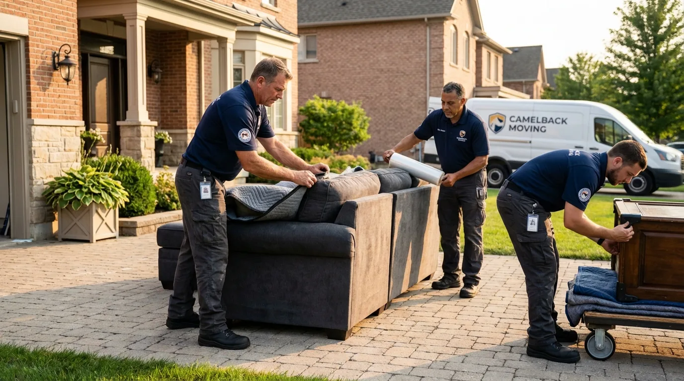 Large estate moving crew wrapping furniture in Thompson, CT